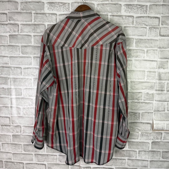 Wrangler Western Vintage 90s X-LONG Tails Gray Striped Pearl Snap Shirt Mens 17 - Picture 4 of 7